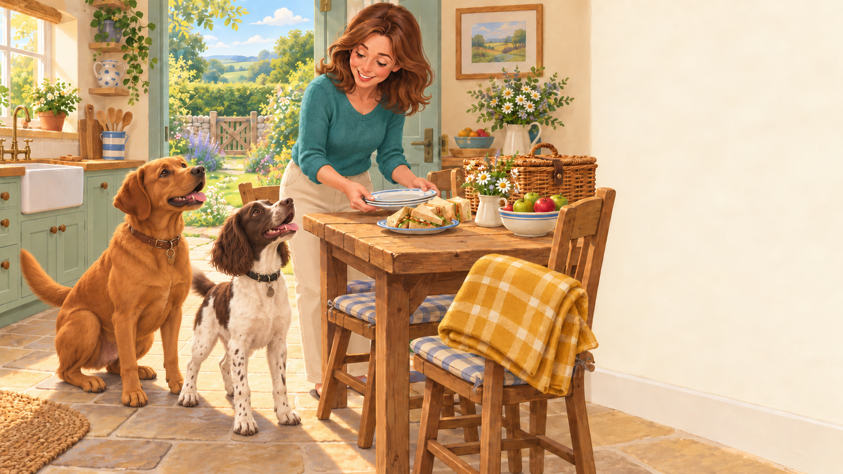 Betty and Maurice in their illustrated picnic adventure